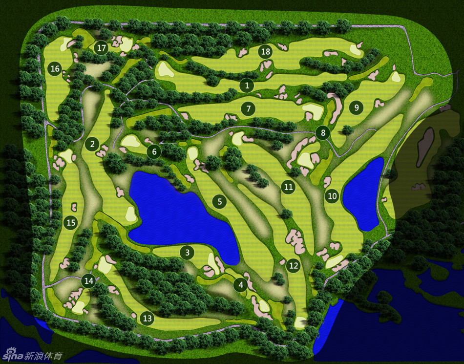 第14洞:par3 黑t:229码 蓝t:190码
