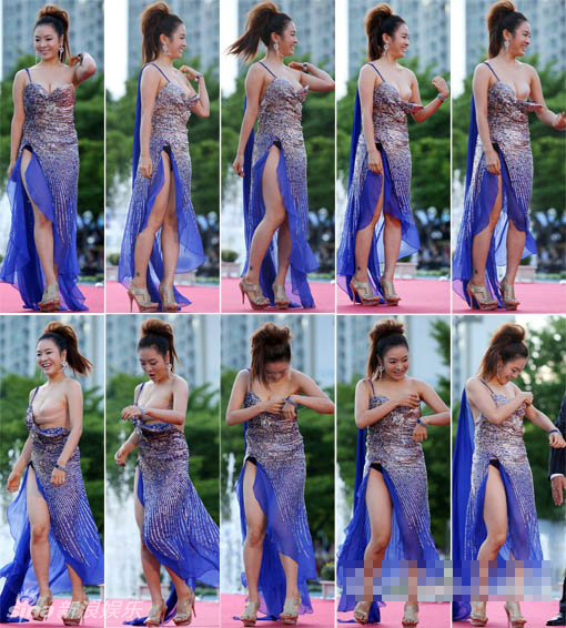 女星肩带滑落走光露胶带