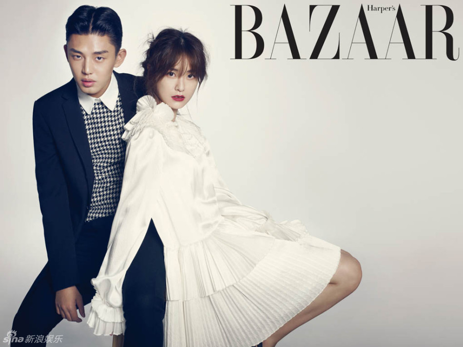 新浪娱乐讯 韩国演员刘亚仁,郑有美携手为杂志拍摄写真.