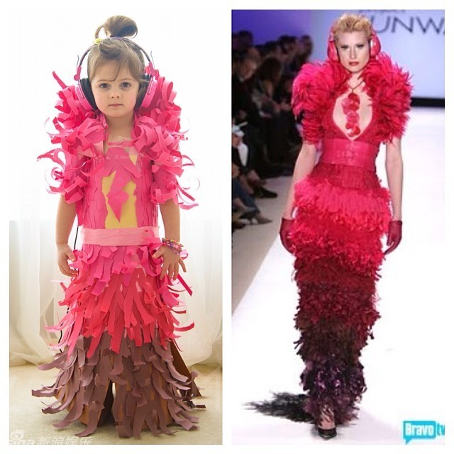 组图:四岁萌娃时装秀 与妈妈diy纸质礼服超赞_高清图集_新浪网
