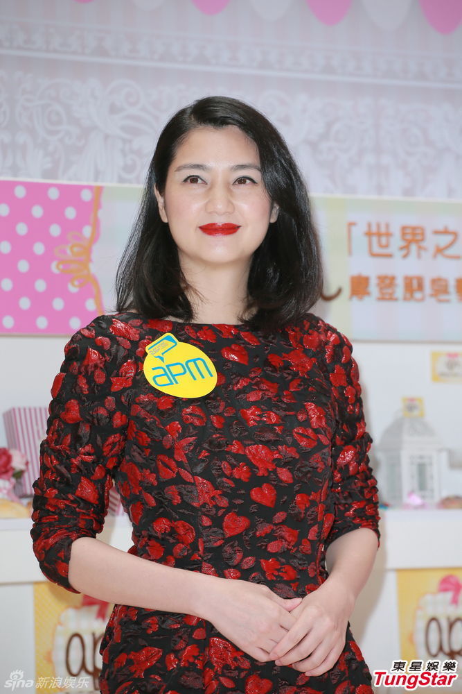 洪欣出席肥皂艺术展红裙动人