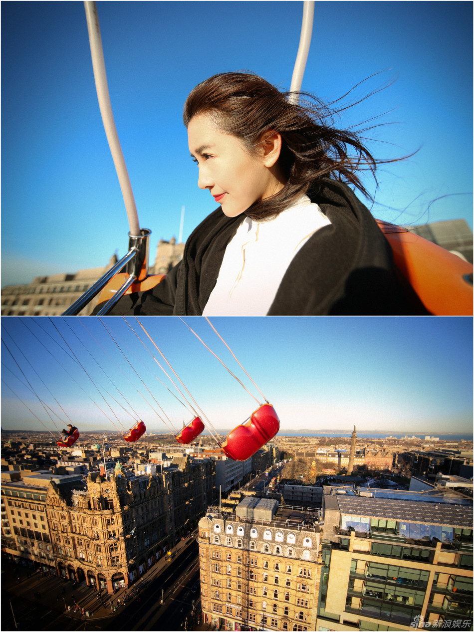 新浪娱乐讯 小狐狸夏梓桐发圣诞主题写真,在游乐园里,一头长发的她