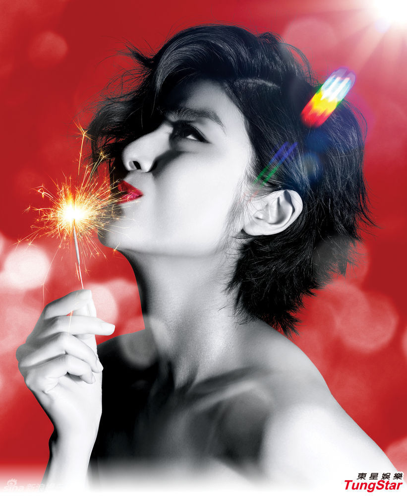 陈慧琳短发配红唇打造个性海报_高清图集_新浪网