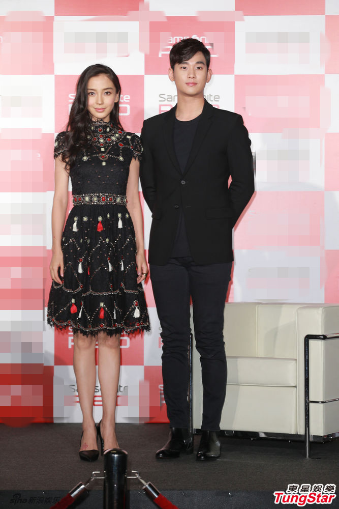 2014年9月28日,angelababy和金秀贤以出席品牌活动,baby身穿另类民族