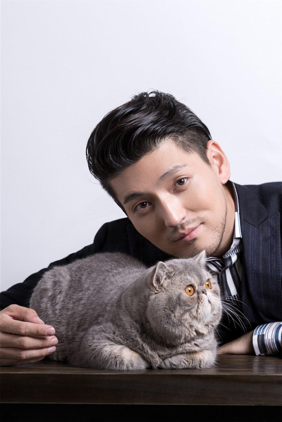 隋咏良长凳与猫亲昵