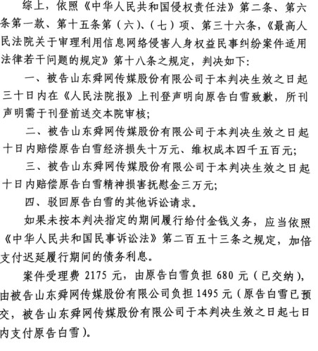 白百何名誉权案判决书剪影