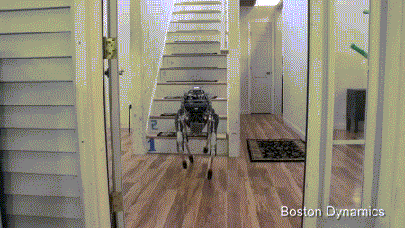 波士顿动力四足机器人:上下楼梯摔倒自己爬起来