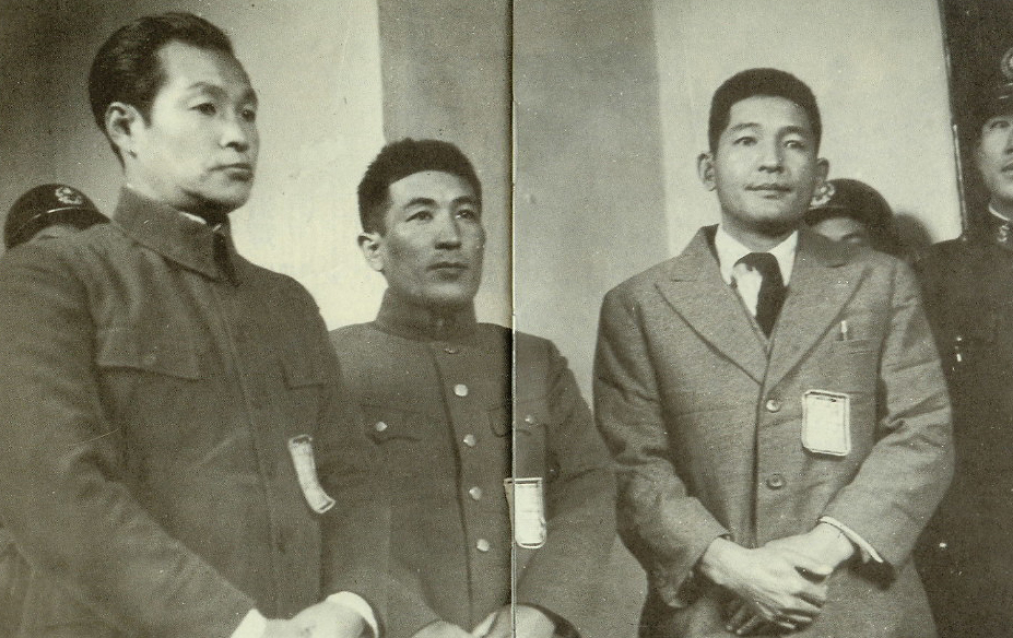 日军战犯向井敏明,野田岩和田中军吉(由左至右),在南京战犯法庭接受