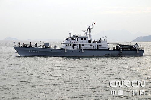 参加演习的海关882艇到达演习预定海域(中广网记者孙利 摄)