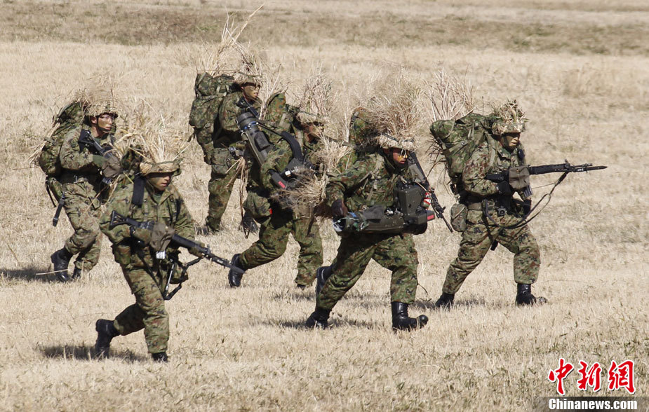 日本陆上自卫队演习士兵用杂草实施伪装_高清图集_新浪网