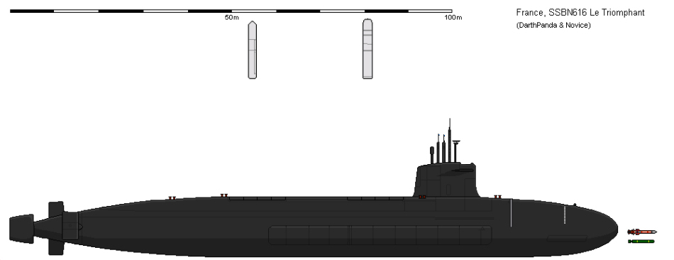 s616 le triomphant 凯旋号战略导弹核潜艇侧视图