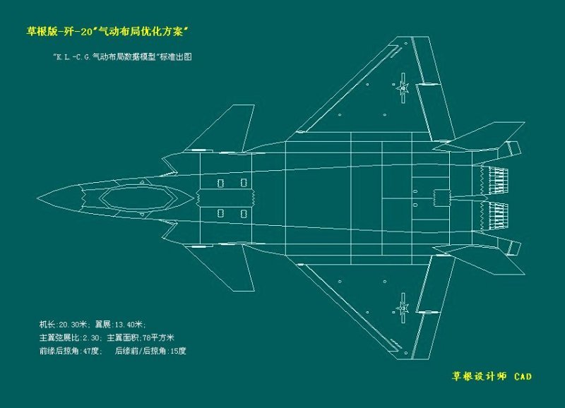 网友制出前掠翼版歼-20与常规原型机对比线图