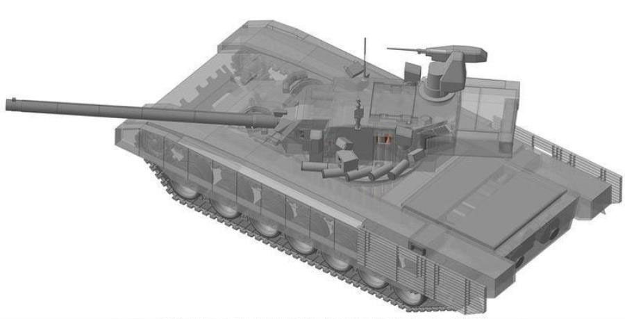 俄军阿玛塔坦克炮塔近乎裸奔