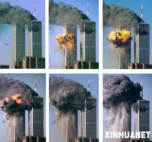 分子劫持了美国4架民航客机,其中两架撞坍了纽约世贸中心"双子大厦"