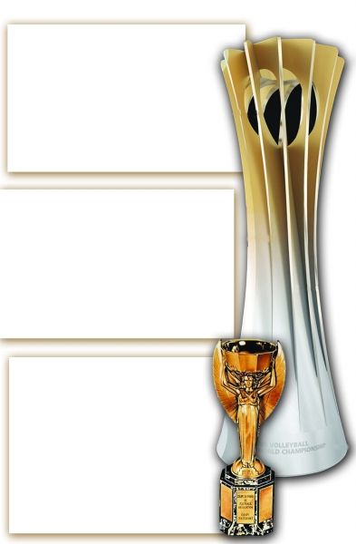 男排世锦赛冠军奖杯(上)和著名的“雷米特杯”(下)