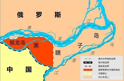 中俄“黑瞎子岛”边界划分示意图