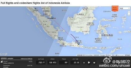 亚航失联客机飞行路线