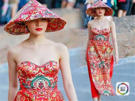 图为垂容在时装展演中身着“中式奥黛”。