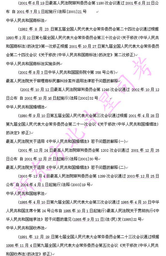 2009年司法考试大纲附录：民法法律法规目录3