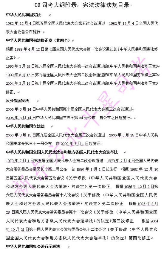 2009年司法考试大纲附录：宪法法律法规目录1