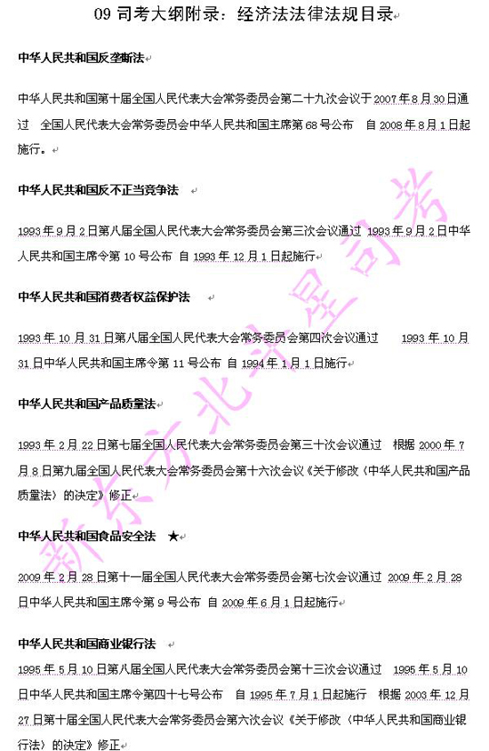 2009年司法考试大纲附录：经济法法律法规目录1