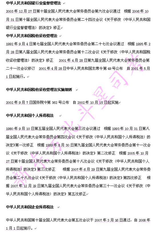 2009年司法考试大纲附录：经济法法律法规目录2