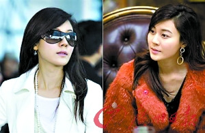 金荷娜（左）在剧中饰演的大明星影射金喜善（右）