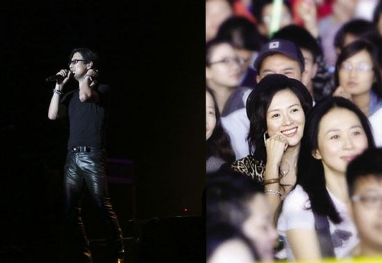 汪峰演唱会上章子怡幸福的笑容