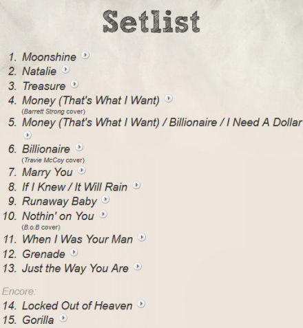 火星哥上海演唱会歌单