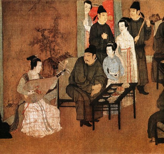 《韩熙载夜宴图》局部，其中的弹唱演奏与今天的南音十分相似。