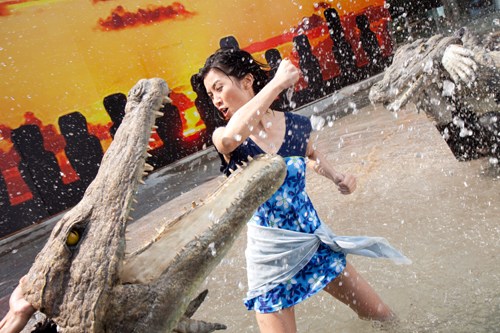 20 11:05:22 新浪娱乐 被众性感美女胸袭 蔡卓妍奋力与鳄鱼搏斗 高空