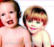 我们的美编用PS提前预测了一下这对双胞胎的容貌。左为男孩，“继承”了皮特的眼睛和朱莉的嘴。右为女孩，“遗传”的是朱莉的眼睛及皮特的嘴(还是女孩漂亮，怎么看都像梅格瑞恩)。