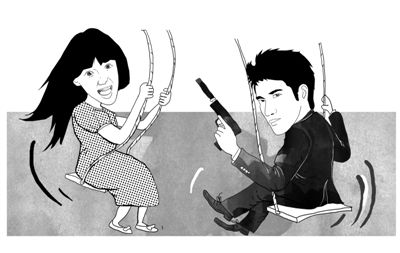 章子怡与王力宏 新京报漫画：赵斌