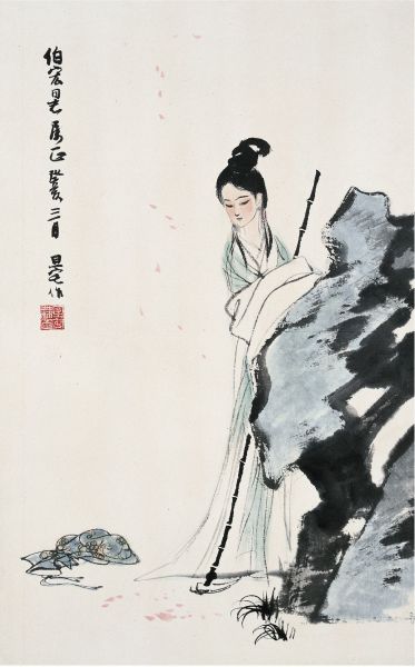 刘旦宅以水墨《红楼梦》画作扬名于世，他笔下葬花之时的黛玉，清癯瘦削，韵味悠长。