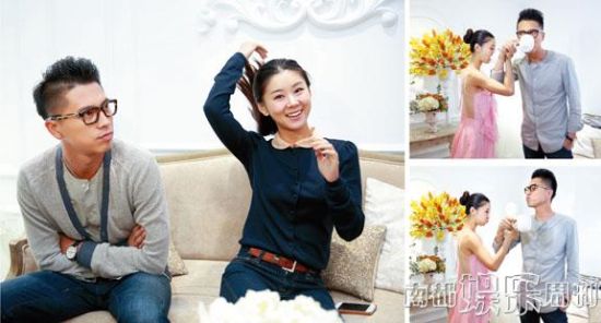 拍摄之余，二人也不忘开玩笑喝“交杯茶”。