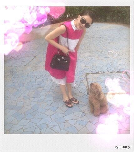 甘薇和小狗玩耍