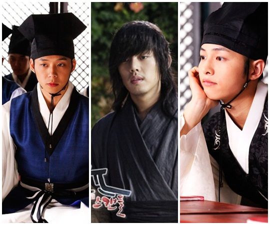 从左至右，朴有天、刘亚仁、宋仲基