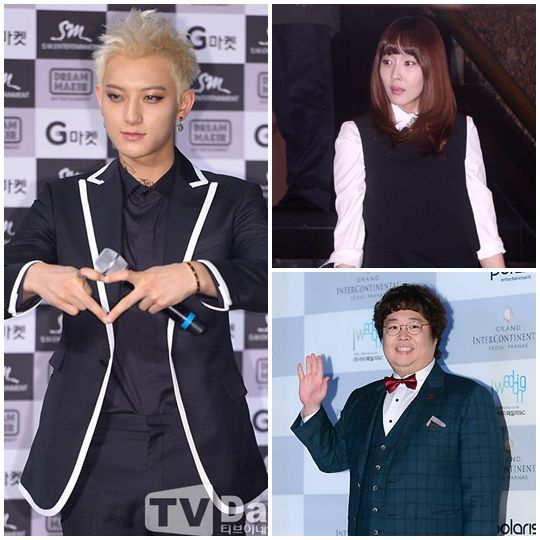 从顺时针方向，EXO成员TAO和天上智喜成员Dana、柳谭