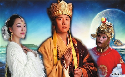 导演称，新版强化白骨精（前身为白鹏，左一）对塑造孙悟空（右一）、唐僧（中）有帮助