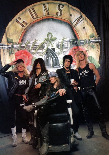 枪花全盛时期的经典阵容：Steven Adler、Slash、Axl Rose、Izzy Stradlin和Duff McKagan