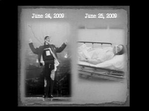 控方提供的照片显示，杰克逊死前一天还在颇有活力地排练。