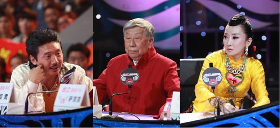 藏歌会评委难以决判,左起:容中尔甲,阎肃,萨顶顶