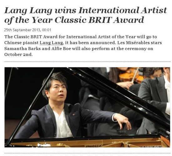 郎朗获全英古典音乐奖“年度最佳国际艺术家奖”