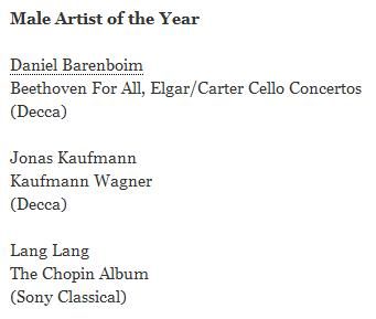 郎朗获全英古典音乐奖年度最佳男艺术家奖提名