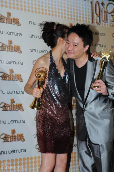 莫文蔚亲吻制作人Davy Chan 共享大奖