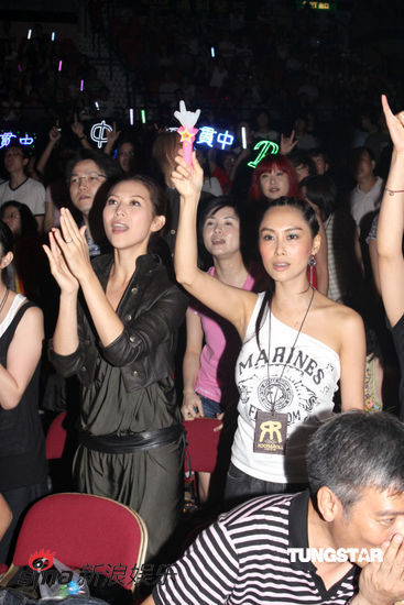 图文:黄贯中黄家强开唱--朱茵手举荧光棒