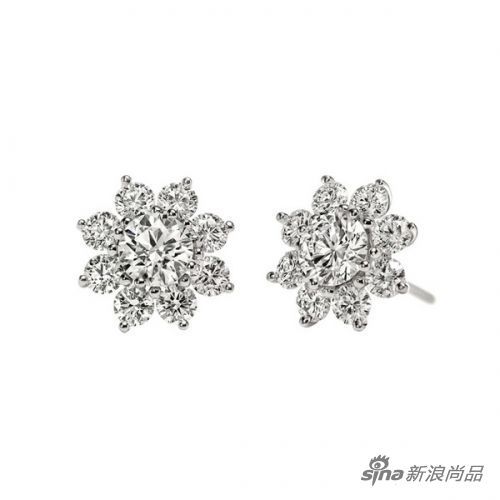 Mini Sunflower Collection 钻石耳环，钻石总重1.59克拉，铂金底座
