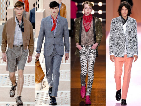 　　左一、左二：Louis Vuitton 2014春夏男装；右二：Saint Laurent 2014春夏男装；右一：Paul Smith 2014春夏男装