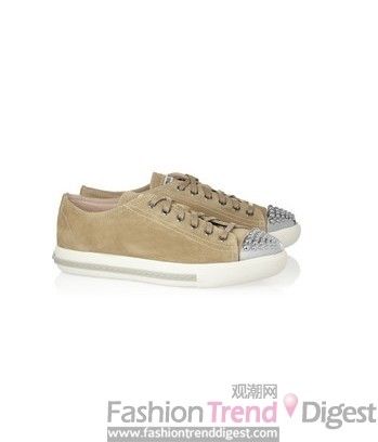 MIU MIU铆钉装饰绒面革运动鞋$720
