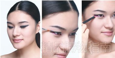 使用黑色眼影画出明显的加宽“猫眼”眼线